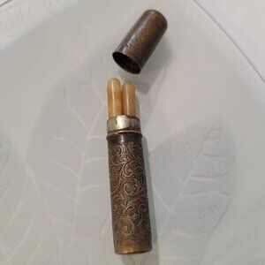 Whimsical Gold Colored  Manicure Case and 2 Pieces 1930s